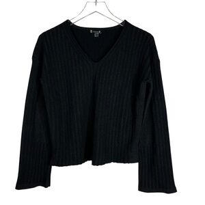 SMARTWOOL Black V-Neck Ribbed Knit Sweater with Flare Sleeve Women's Size Small